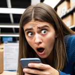 A person looking shocked at a fraudulent payment notification on their phone after a hacker stole their online shopping account information, emphasizing the importance of strong and varied passwords.
