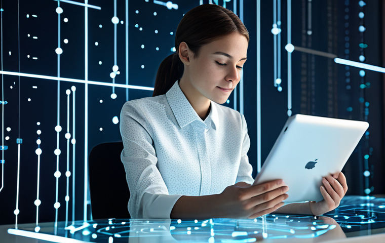 A focused professional woman, dressed in a modest business blouse and tailored trousers, seated at a sleek, minimalist desk in a futuristic digital environment. Her hands are gently resting on a transparent touchscreen tablet, which displays a complex network of glowing data points and interconnected lines that symbolize website cookies and digital footprints. The background is a soft, blurred glow of interconnected digital pathways, creating a serene and informative atmosphere. fully clothed, appropriate attire, safe for work, perfect anatomy, correct proportions, natural pose, well-formed hands, proper finger count, natural body proportions, professional photography, high quality, modest clothing.